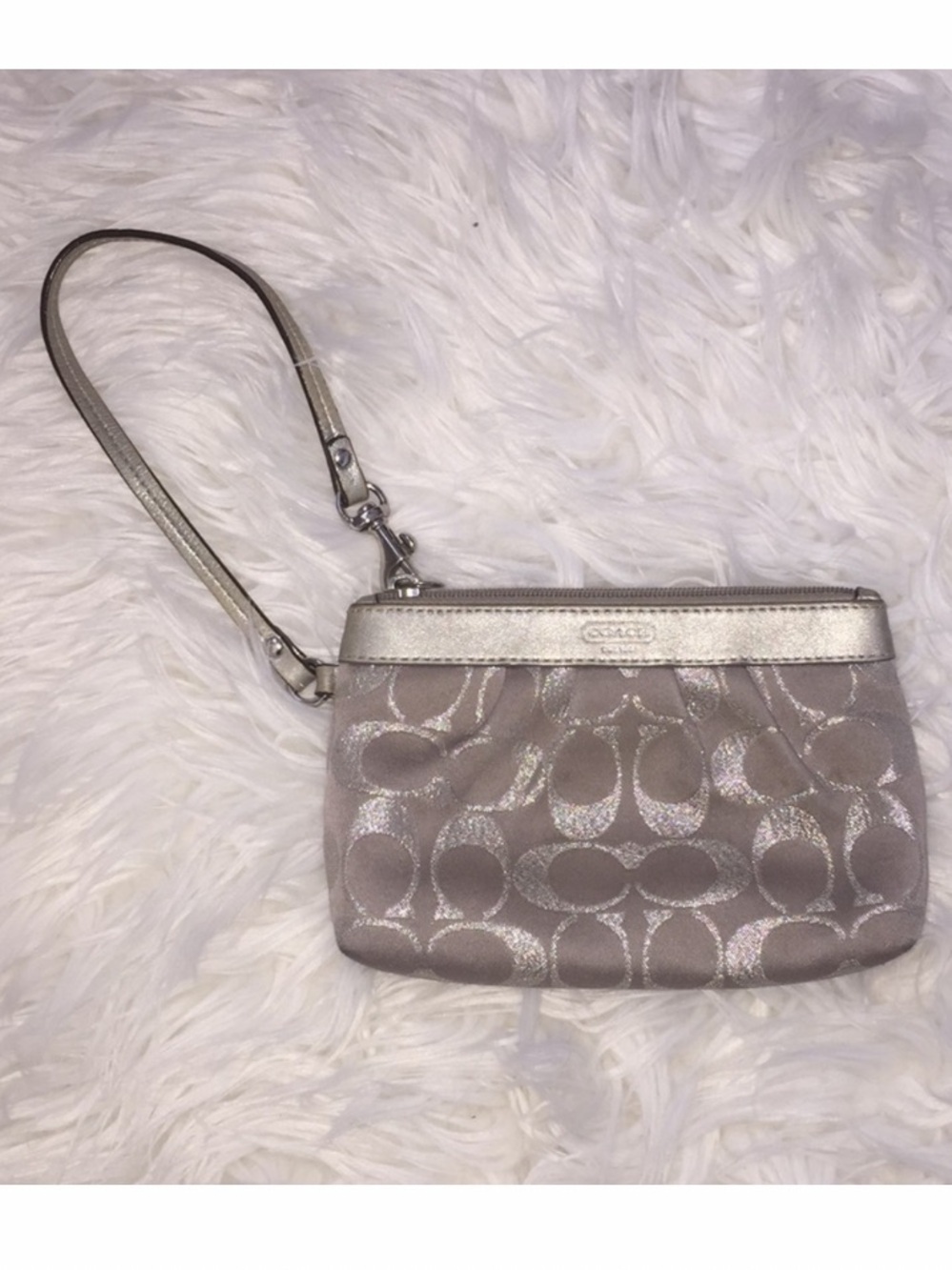 Coach Classic Metallic Silver Signature Wristlet